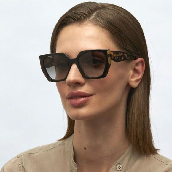 NEW Prada PR15WS 3890A7 Black Tortoise Dark Gray Gradient Square Women Sunglasse